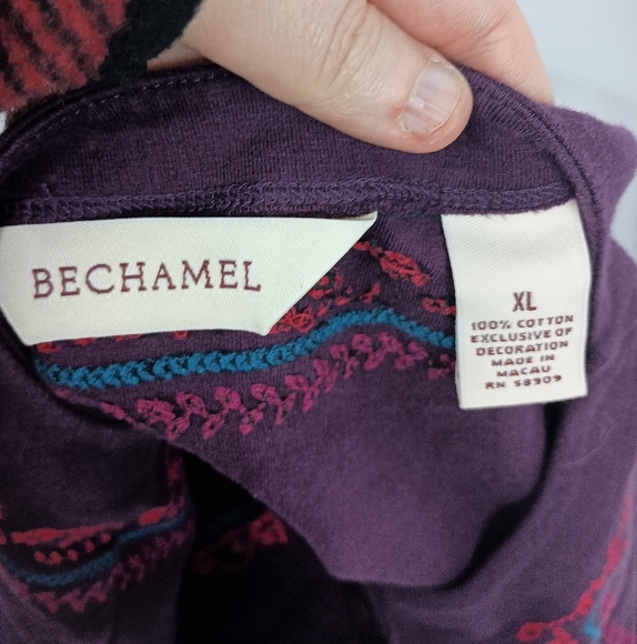 2/$30 BECHAMEL Christmas Holiday Embroidered XL Purple Lightweight Sweater - Picture 2 of 8